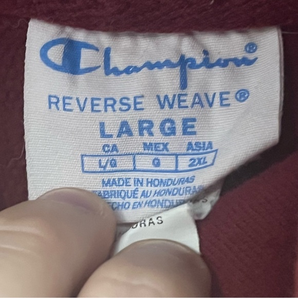 Vintage Champion Reverse Weave Burgundy Hoodie Size L Heavyweight - Picture 4 of 5